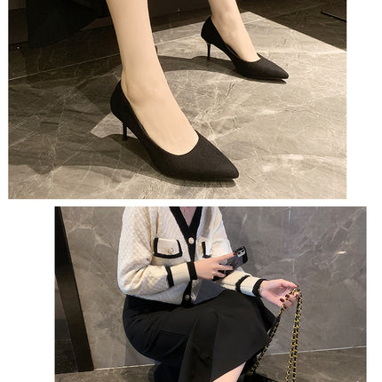 Women New Mid Heeled Sandals Black 6-8-10cm Pointed Thin Heeled Baotou Banquet High Heeled Shoes Womens Shoes Tacones Mujer