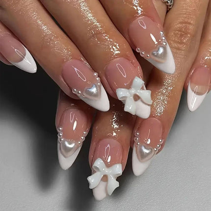 24pcs Sweet Cat Eye French Press on Nails Diamond-Pointed