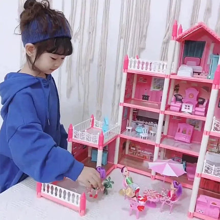 Princess Castle Doll House Kit with LED Lights | Miniature Villa Model  | Creative Birthday Gift Toy