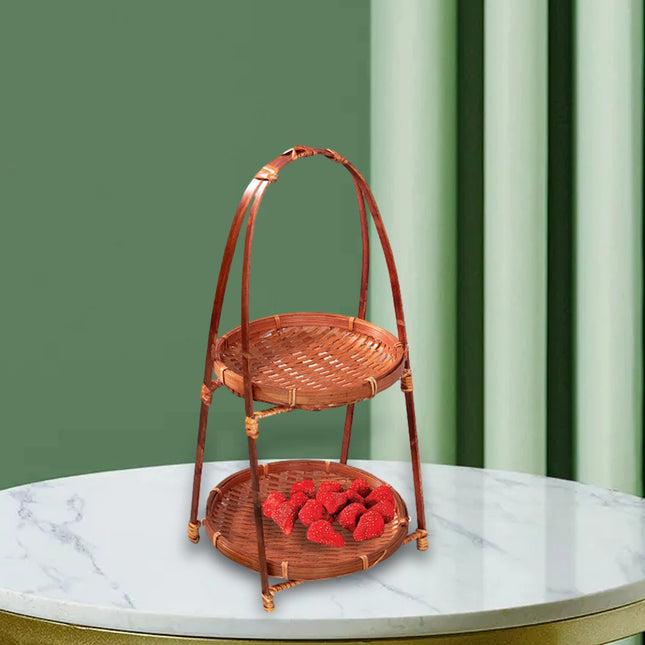 Bamboo Hand -Woven Fruit Plate Multi -Layer Refreshment Disk Display Shelf Bamboo Strip Basket Hotel Pastry Basket Fruit Plate