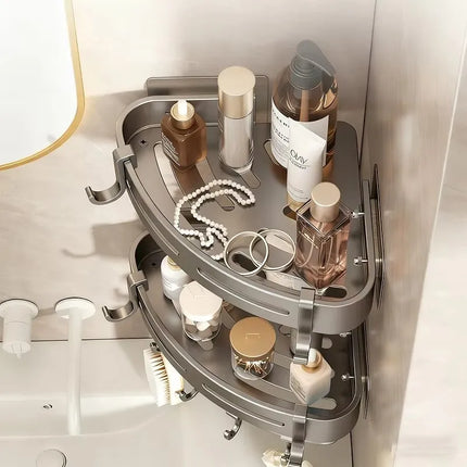 2pcs Bathroom Corner Shelf With Hook No Drill Space Aluminum Wall Mounted Shower Holder Shampoo