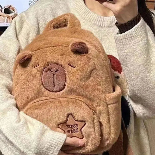 Capybara Plush Backpack for Women Versatile Cartoon Funny Capibala Crossbody Bag aLrge Capacity Tote Bag