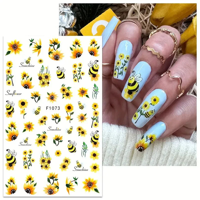 1PCS New Autumn Flowers Nail Decals Animal Nail Stickers Flower