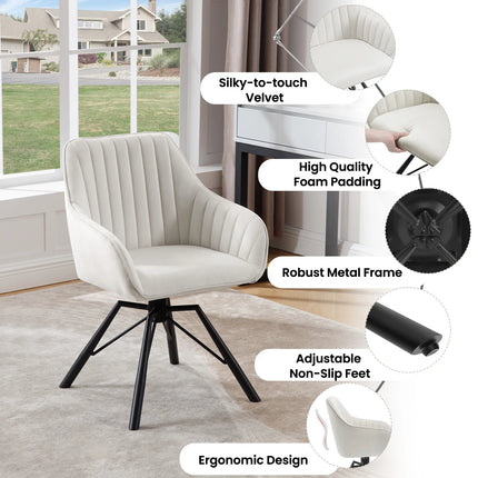 2PCS/SET Swivel Dining Chairs Velvet Living Room Ergonomic Leisure Chair Upholstered Lounge Kitchen Chair with Armrests