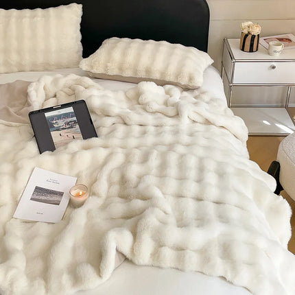 Luxury Faux Rabbit Fur Blankets for Beds Winter Fluffy Plush Throw Blanket