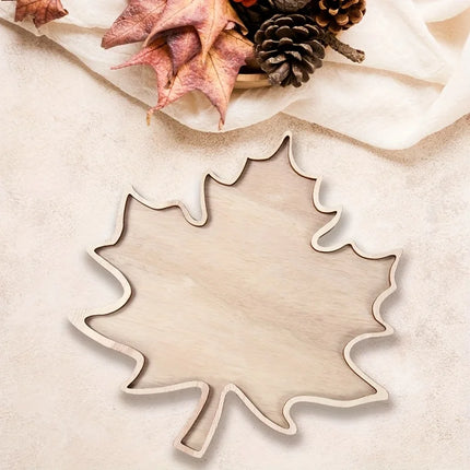 1pc Decorative Tray, Thanksgiving Day Wooden Tray, Maple Leaf Design Table