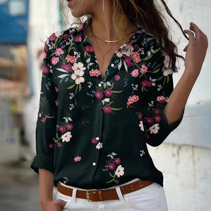 Fashion Long Sleeve Shirt Summer Breathable Single-Breasted Lapel Top 3d Floral Printed Button Shirts Women's Clothing Autumn