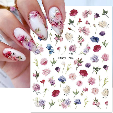 3d Nail Art Decals Elegant White RoyalBlue Roses Flowers