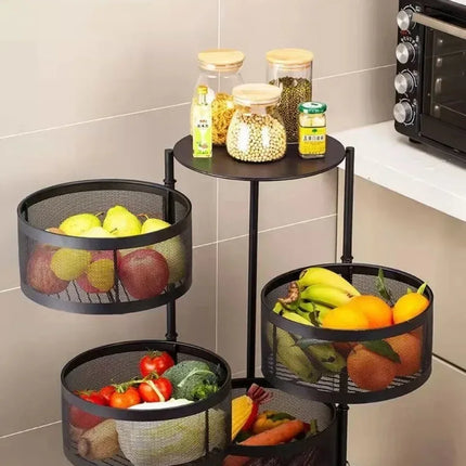 Rotating Vegetable Baskets Multi-Layer Kitchen Trolley Round Fruits Shelf Snacks Storage Rack Movable Bathroom Organizer Cart