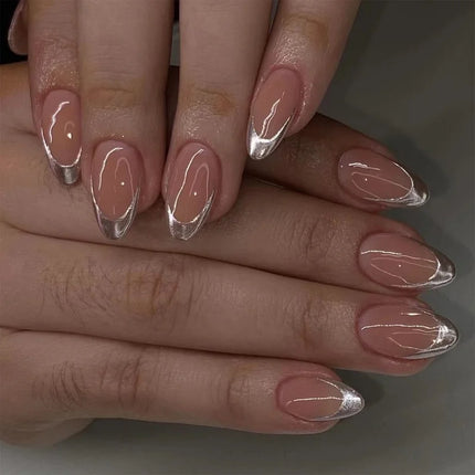 24pcs French Fake Nails Finished Almond Nails Sets