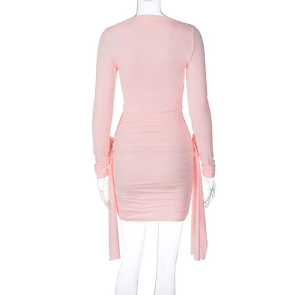 Dulzura Women 2024 Autumn Winter Long Sleeve Party Club Streetwear Bodycon Short Mini Dress Wholesale Items For Business 412422G