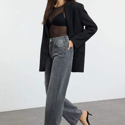 Trendyol TYZA Women's Jeans Casual Beltless Wide Leg Denim Plain Jeans Wide Leg Casual Pants Denim Pants