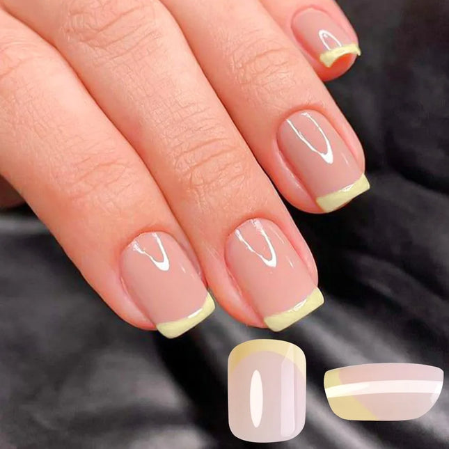 240PCS Candy Color French Short Square False Nails Pink/Green/Purple Full Cover