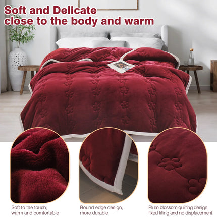 Extra Thick Blanket for Sofa Recliner Bed Warm 3 Layers Flannel Blanket for Winter , Plush Quilt Breathable Velvet Comforter