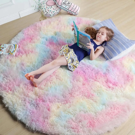 Pink Round Rug for Girls Bedroom,Fluffy Circle Area Rug for Kids Room,Furry Shaggy Carpet for Living Room