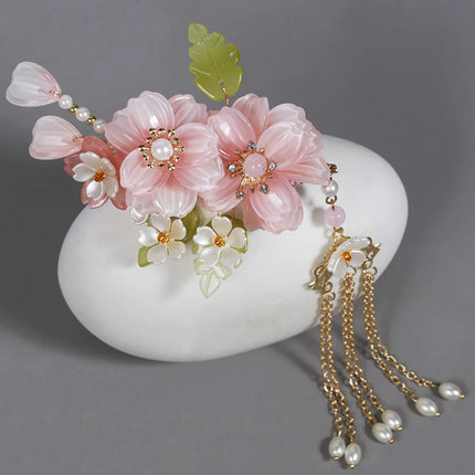 Hanfu Headwear Hair Jewelry Side Hair Comb Hair Clip Earring Headwear for Friends Girlfriend Wife Novel Gift