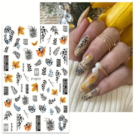 1PCS New Autumn Flowers Nail Decals Animal Nail Stickers Flower