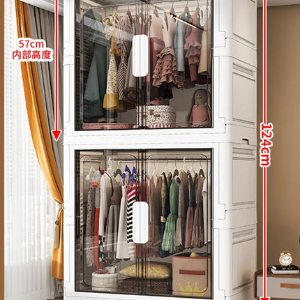 Double Door Open Clothes Storage Organizer with Wheels Foldable Wardrobe Cabinet Baby Cupboard Organizing Box Containers Bin