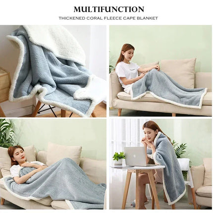 warm coral fleece cape blanket winter office students wearable nap blanket