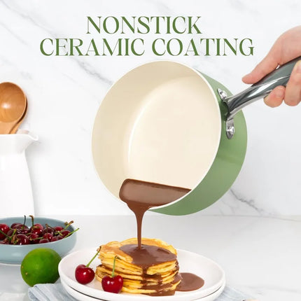 Non Stick Saucepan with Lid Stainless Steel Handle Ceramic Coating Milk Pot for Cooking Scratch