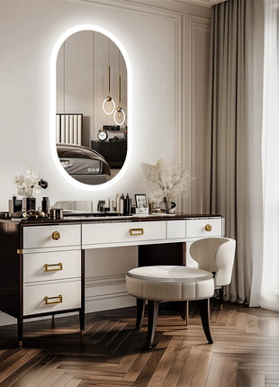 Backlit Smart LED Bathroom Mirror: Oval Dimmable 3 Colors Anti-Fog Mirrors with Light Memory - IP65 CRI95 Large Wall Mounted