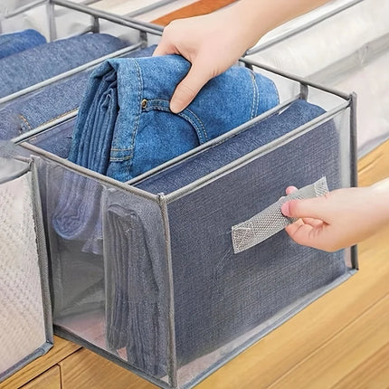 Wardrobe Clothes Organizer with Handle, 7 Grids Drawer for Folded Clothes, Washable Fabric Storage Bag for T-Shirts, and More