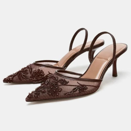 Heels for ladies Elegant String Bead pumps Summer Luxury Designer Shoe