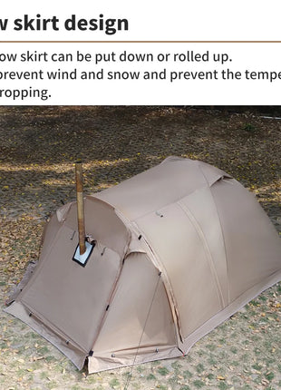Fireproof 2 Person Winter Tent Hot Tent Waterproof Tunnel Dome Tent with Stove Jack and Snow Skirt for Camping Hiking 4 Season