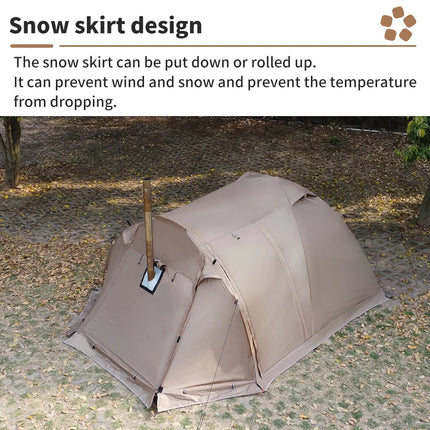 Fireproof 2 Person Winter Tent Hot Tent Waterproof Tunnel Dome Tent with Stove Jack and Snow Skirt for Camping Hiking 4 Season