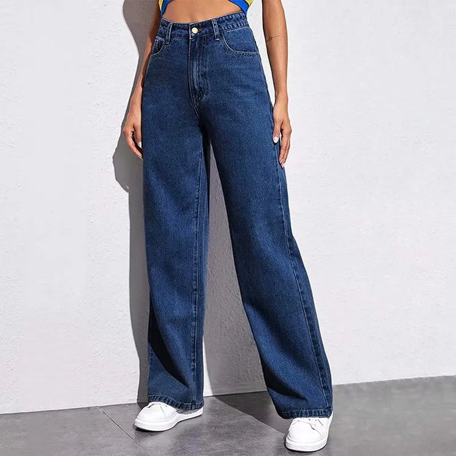High Waist Straight Leg Casual Jeans Women's Sweet And Spicy Style Loose Long Pants Cotton
