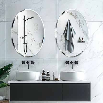 Frameless Oval Wall Mirror High Definition Elliptical Vanity Mirror with Beveled Silver Edge for Bathroom Bedroom Livingroom