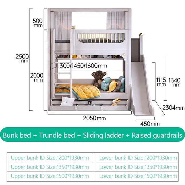 Light Luxury Bunk Bed Same Width Simple Mother And Child Bed Multifunctional Combination Sliding Slide