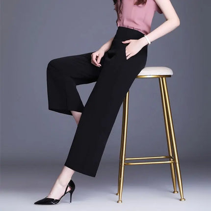 Office Lady All Season New All-match Woman Wide Leg Pants Oversize 6XL High Waist Elastic Solid Korean Fashion Straight Trousers