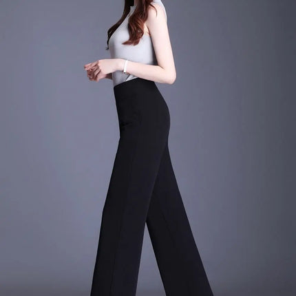 Office Lady All Season New All-match Woman Wide Leg Pants Oversize 6XL High Waist Elastic Solid Korean Fashion Straight Trousers