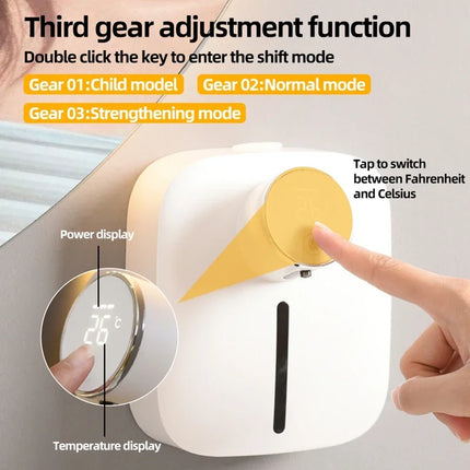 Soap Dispenser Automatic Hand Washer Rechargeable Temperature Display Liquid