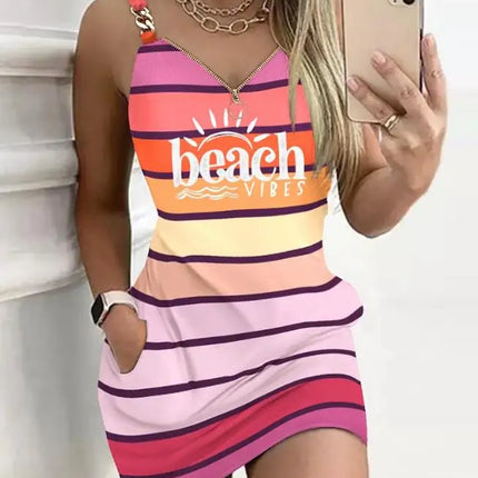 Y2K Fashion Women's Dress Casual Sexy Strap Sleeveless Denim Look Print Chain Decor Casual Dress 2025 Summer New Ottd