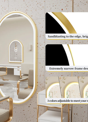 Gold Frame Oval Bathroom Mirror LED Lighted Anti-Fog Smart Vanity Mirror Anti-fog Dimmable Illuminated Innovative Makeup Mirror
