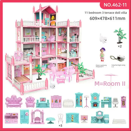 Princess Castle Doll House Kit with LED Lights | Miniature Villa Model  | Creative Birthday Gift Toy