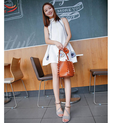 Summer Fish Mouth Fashion Chunky Sandals Women's Medium with A Line Buckle 100 Network Red Casual Women's High Heels