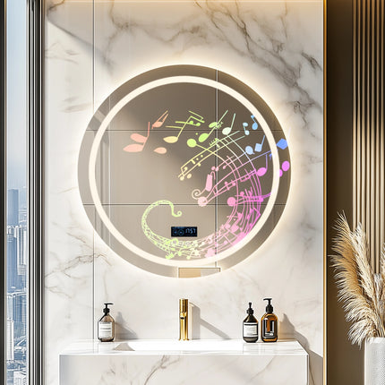 LED Bathroom Mirror 800mm Round Wall Mirror Bluetooth Colour Dimmable Front+Backlit Anti-fog Memory Time Temperature Display