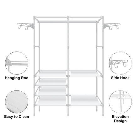 Clothes Rack Double Row Clothes Rack Large Floor Hangers With Hanging Hooks Shoes Household Storage Shelf Modern Coat Rack