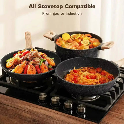 Pots And Pans Set, Nonstick Cookware Sets Black Granite Induction Cookware, Non-Toxic Healthy Non Stic