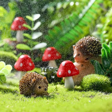 Garden Fairy Replacement Resin Hedgehogs And Wood Mushroom