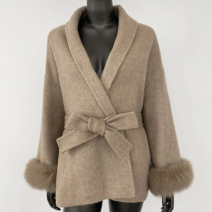 High End Double-sided Wool Strapping Real Wool Fur Coat Women's Removable Cuffs Fox Fur Temperament Cashmere Short Jacket