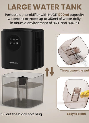 Portable Dehumidifier With 35 Ounces Capacity, Silent Operation, With Romantic Colorful Lights, Timer Switch