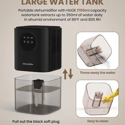 Portable Dehumidifier With 35 Ounces Capacity, Silent Operation, With Romantic Colorful Lights, Timer Switch