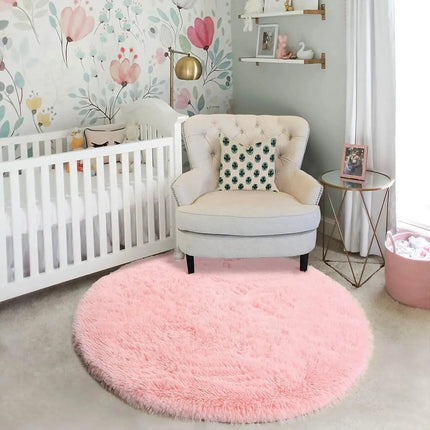 Pink Round Rug for Girls Bedroom,Fluffy Circle Area Rug for Kids Room,Furry Shaggy Carpet for Living Room