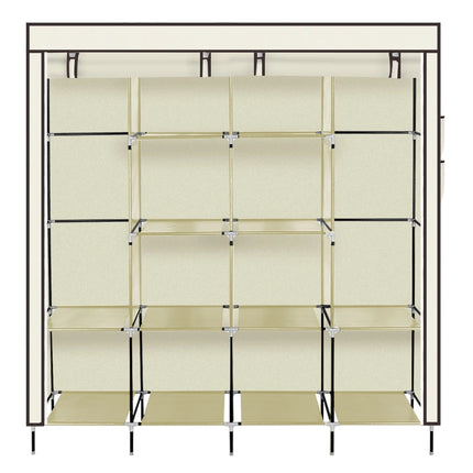 67" Clothes Closet Portable Wardrobe Clothes Storage Rack 12 Shelves 4 Side Pockets Beige