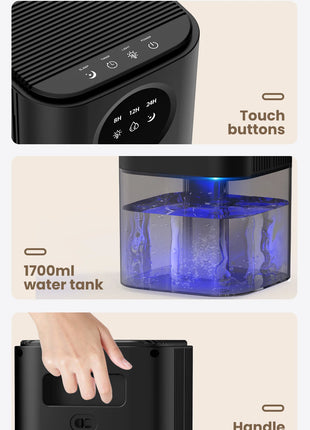 Portable Dehumidifier With 35 Ounces Capacity, Silent Operation, With Romantic Colorful Lights, Timer Switch