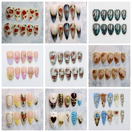 10Pcs 3D beautiful handmade Manicure Press On Nails